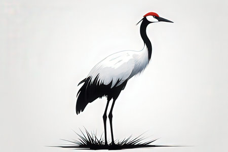 The crane on the grass with a white background, vector illustration.の写真素材