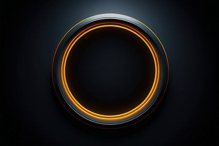 Circle with orange light on black background. 3d rendering.