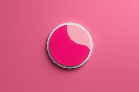 Blank round badge mockup on pink background. 3d rendering