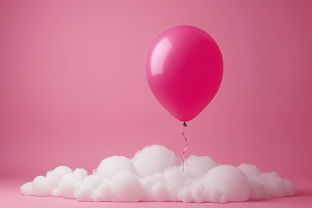 Pink balloon in the clouds on a pink background. 3d rendering