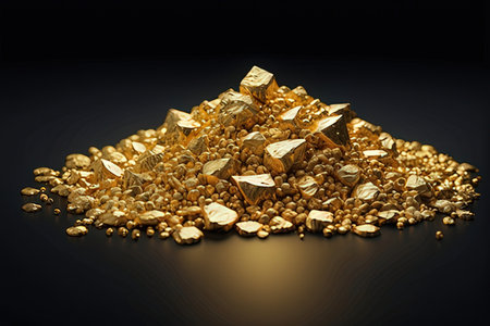 Gold nuggets on a black background. 3d rendering, 3d illustration.の写真素材