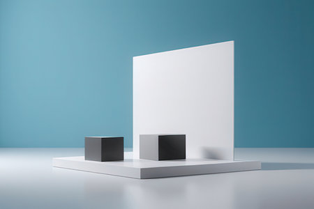 3d rendering, abstract geometric forms. Minimal scene with podium for display of cosmetic products.の写真素材
