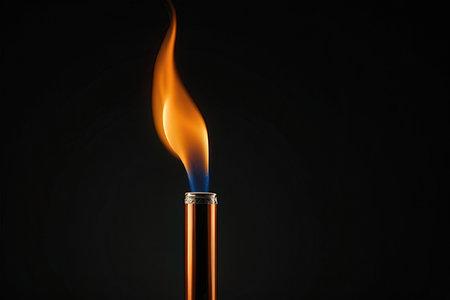 A closeup shot of a gas burner with flames on a black backgroundの写真素材