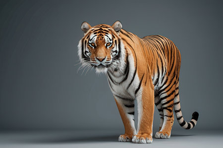 Tiger on a gray background. 3d rendering, 3d illustration.