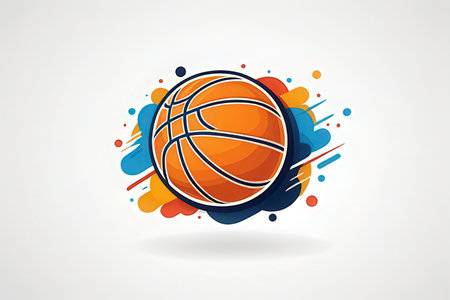 Basketball ball icon with colorful abstract background. Vector design element.の写真素材