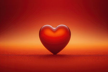 Red heart on red background. Valentine's day concept. 3D renderingの写真素材