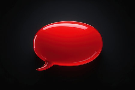 Red glossy speech bubble on black background. 3D Rendering.