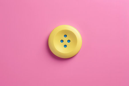 Yellow button on pink background. Minimal style. Flat lay.の写真素材
