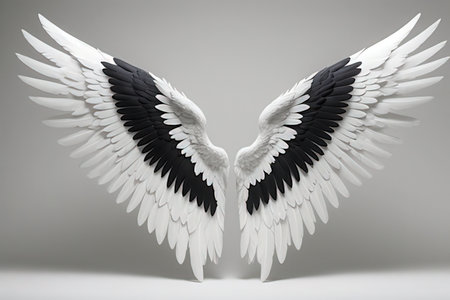 Angel wings on a gray background. 3d illustration. Copy space.