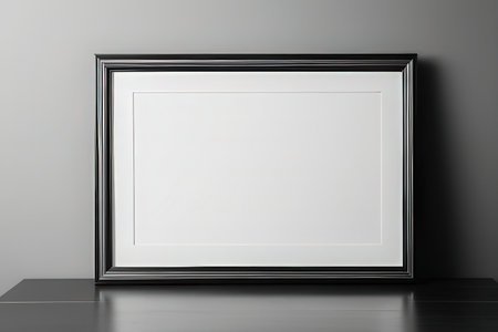 Blank picture frame mockup on gray wall. 3d rendering