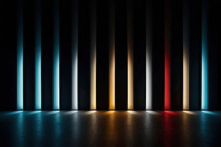 3d rendering of blue and red neon lights on dark background.の写真素材