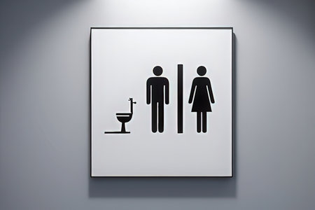 Man and woman toilet sign on white wall, 3d render illustrationの写真素材