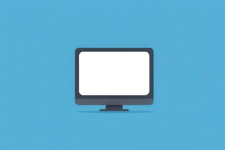 Computer monitor with blank screen isolated on blue background. Vector illustration.の写真素材