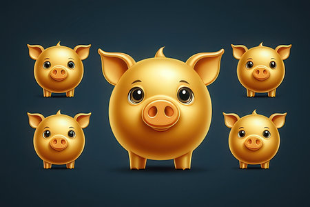 Piggy bank set. Vector illustration isolated on dark background.の写真素材