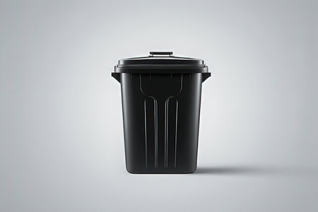 Black plastic garbage bin isolated on white background. 3D rendering.の写真素材