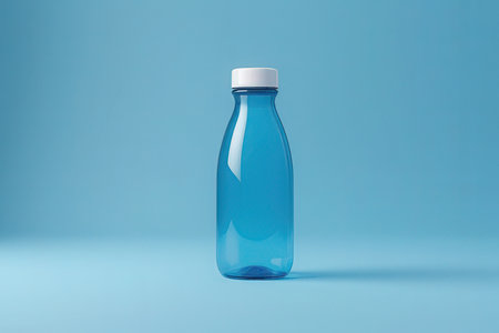 Plastic water bottle isolated on blue background. 3d rendering.の写真素材