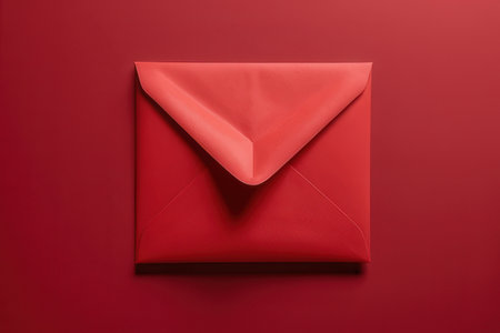 Red envelope on a red background. The concept of sending letters.の写真素材
