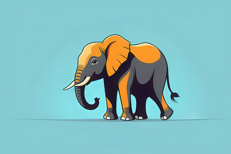 Elephant in cartoon style. Isolated on blue background. Vector illustration.の写真素材