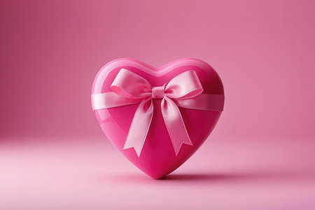 Heart shaped gift box with pink bow on pink background. 3d renderingの写真素材