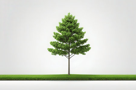 Tree on the green grass with white background. 3d rendering.の写真素材