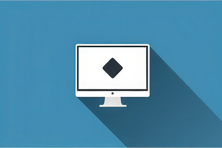 Computer screen with playing card icon on blue background, flat design.の写真素材