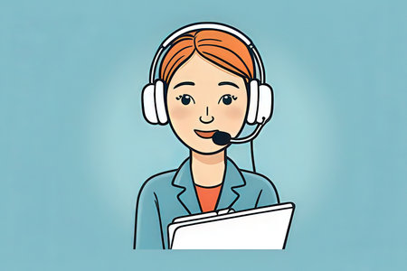 Illustration of a customer service agent wearing a headset and a laptopの写真素材