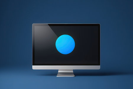 Computer monitor isolated on blue background. 3D rendering. Mock upの写真素材