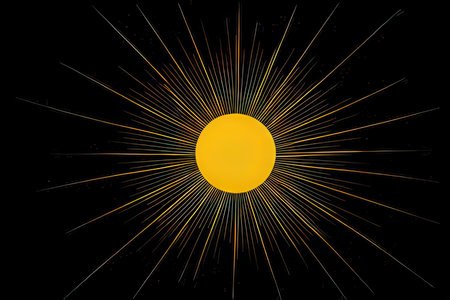 Sun with rays on black background. Vector illustration. Eps 10.