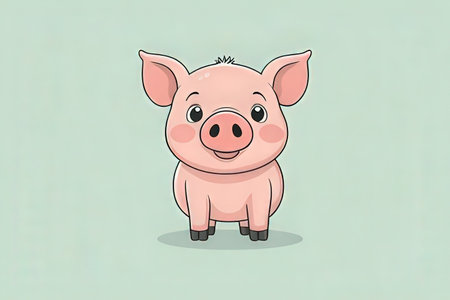 Cute cartoon pig on a light blue background. Vector illustration.の写真素材