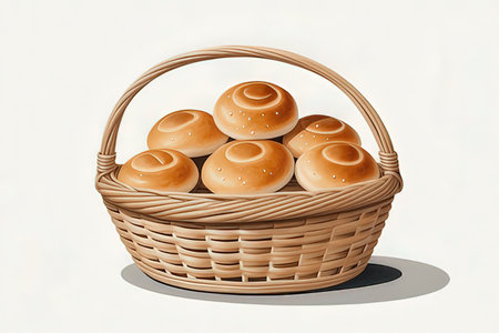 Basket of bread on a white background. 3D illustration.の写真素材