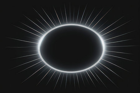 Circle with light rays on a black background. 3d rendering