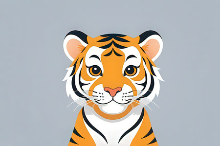Vector illustration of a tiger on gray background. Isolated object.の写真素材