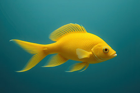 Yellow fish in the water. Underwater world. 3d renderの写真素材