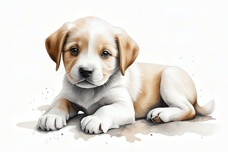 Illustration of a cute puppy on a white background. Digital painting.の写真素材