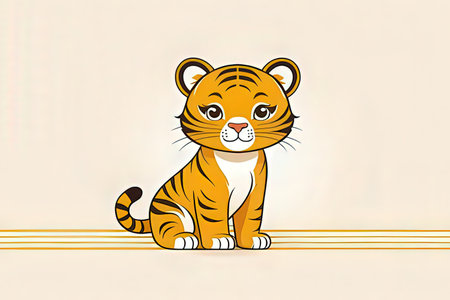 Illustration of cute tiger on a light background. Vector illustration.の写真素材