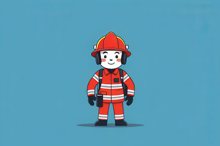 Fireman with helmet and uniform. Vector illustration in cartoon style.の写真素材