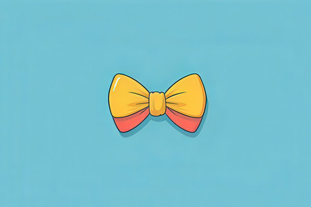 Yellow bow tie isolated on blue background. Hand drawn vector illustration.の写真素材