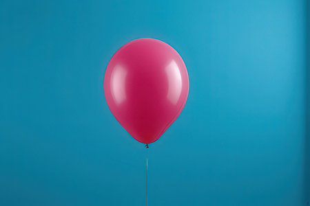 Pink balloon on a blue background. Minimalistic concept. Copy space.の写真素材