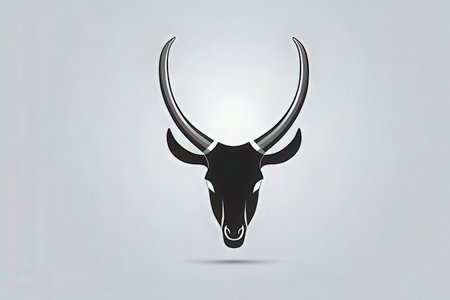 Black goat head with horns on a white background. Vector illustration.の写真素材