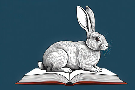 Rabbit sitting on the book. Vector illustration of a rabbit.の写真素材