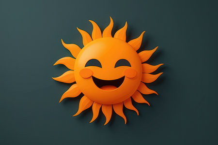 Smiling orange sun on a dark background. 3d illustration.の写真素材