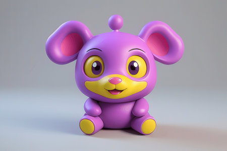 Cute purple mouse on white background, 3d rendering. Computer digital drawing.