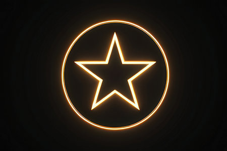 Neon star icon on a black background. 3d rendering.の写真素材