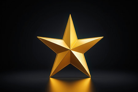 Golden star on dark background. 3D rendering. Golden star.の写真素材