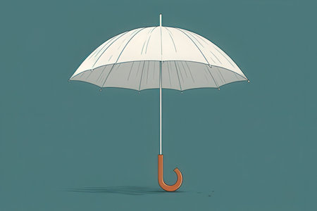 Umbrella on a blue background. 3D rendering illustration.の写真素材