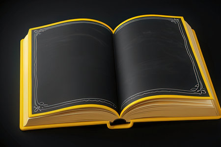 Open book with blank pages isolated on black background. 3d renderの写真素材