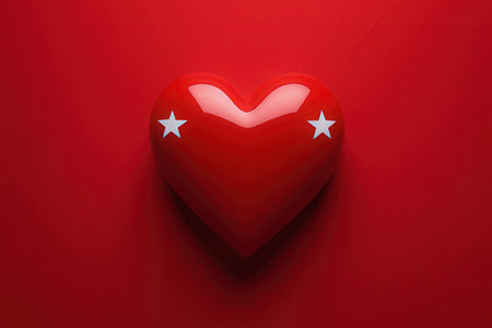 Red heart with star on red background. 3D rendering illustration.