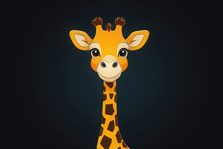 cute giraffe cartoon character on dark background, 3d illustrationの写真素材
