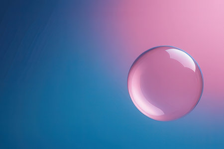 Pink soap bubble on blue background with copy space. 3d renderingの写真素材
