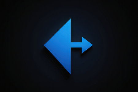 Blue arrow icon on dark background. 3d rendering. Computer digital drawing.